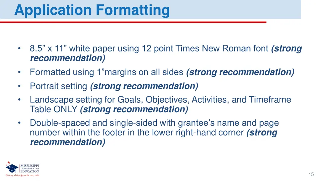 application formatting