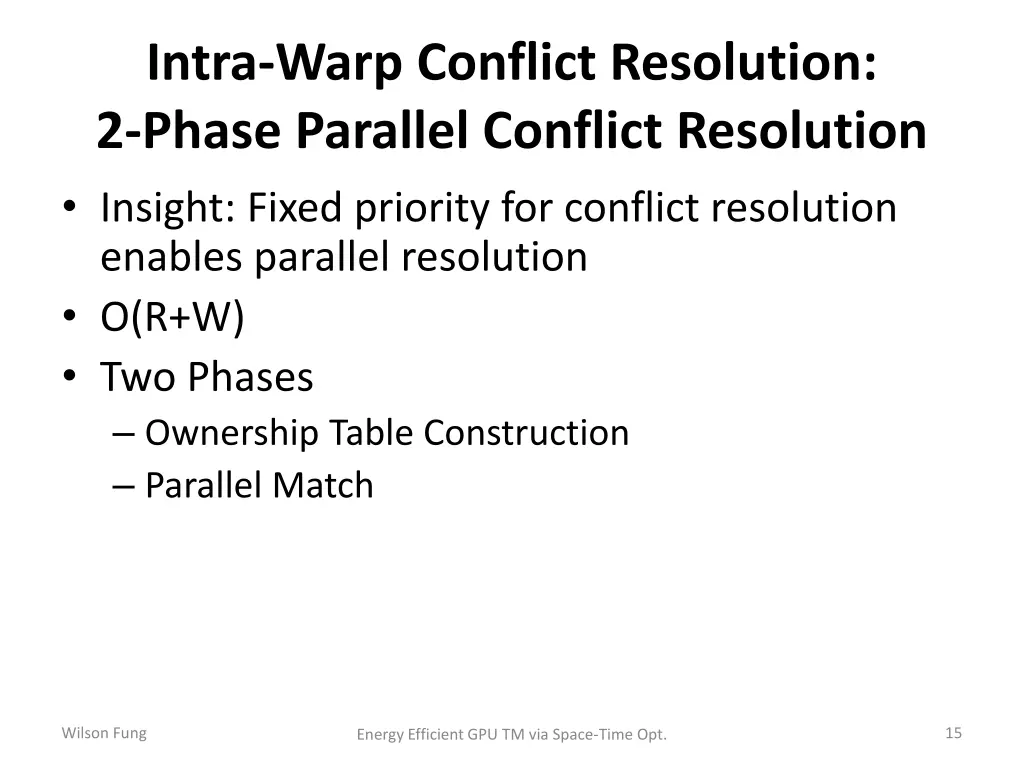 intra warp conflict resolution 2 phase parallel