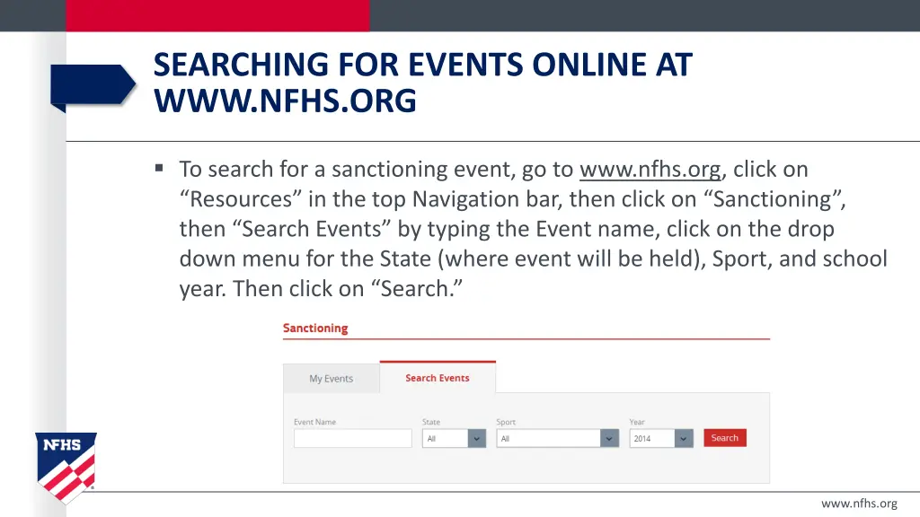 searching for events online at www nfhs org