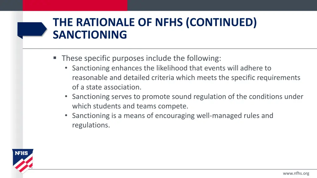 the rationale of nfhs continued sanctioning