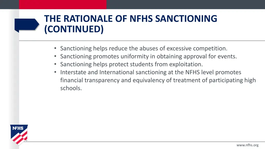 the rationale of nfhs sanctioning continued 1