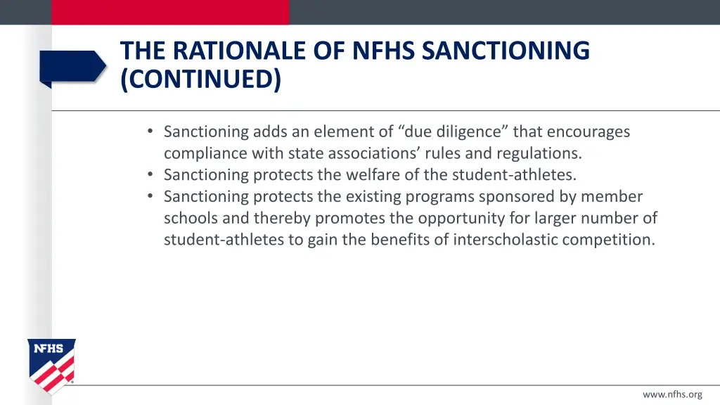 the rationale of nfhs sanctioning continued