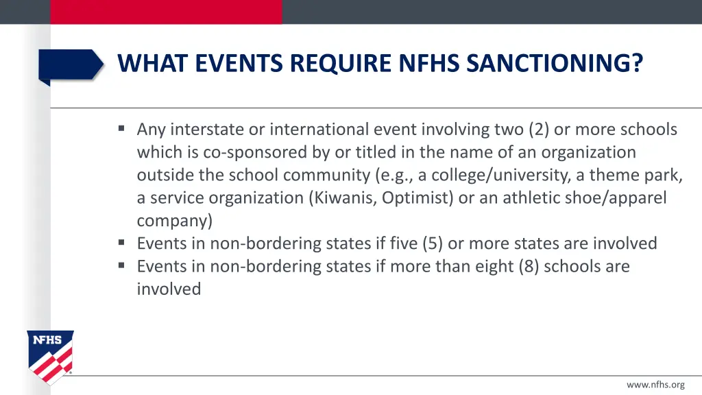 what events require nfhs sanctioning