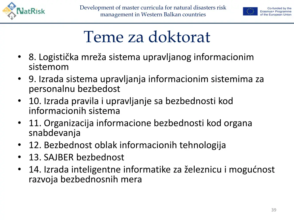 development of master curricula for natural 37