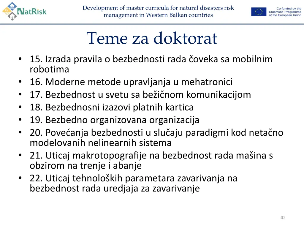 development of master curricula for natural 40
