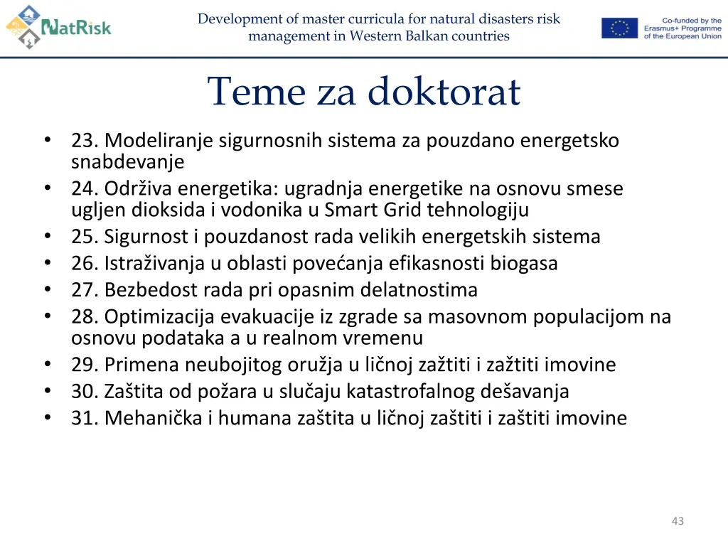 development of master curricula for natural 41