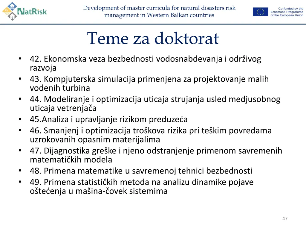 development of master curricula for natural 45