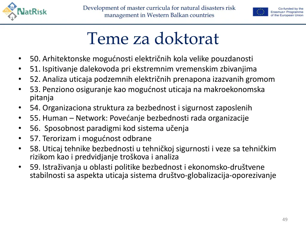 development of master curricula for natural 47