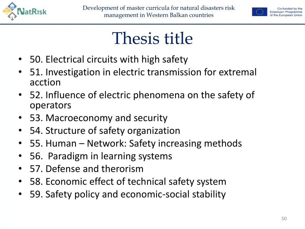 development of master curricula for natural 48