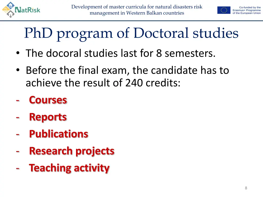 development of master curricula for natural 7