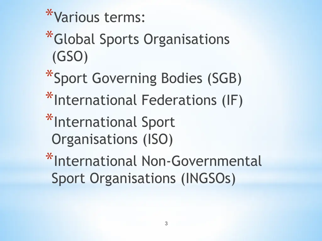 various terms global sports organisations