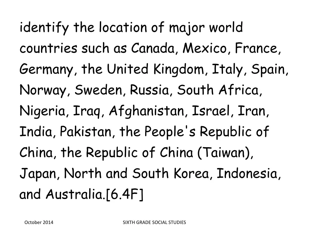 identify the location of major world countries