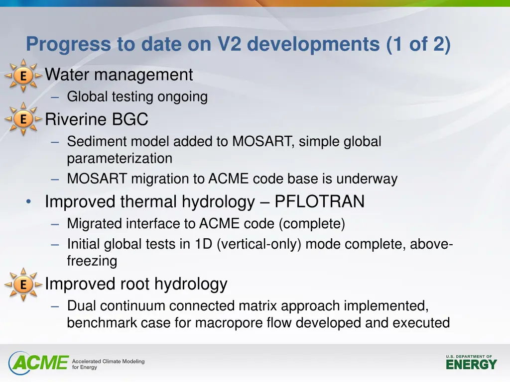 progress to date on v2 developments 1 of 2