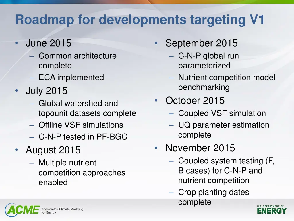 roadmap for developments targeting v1