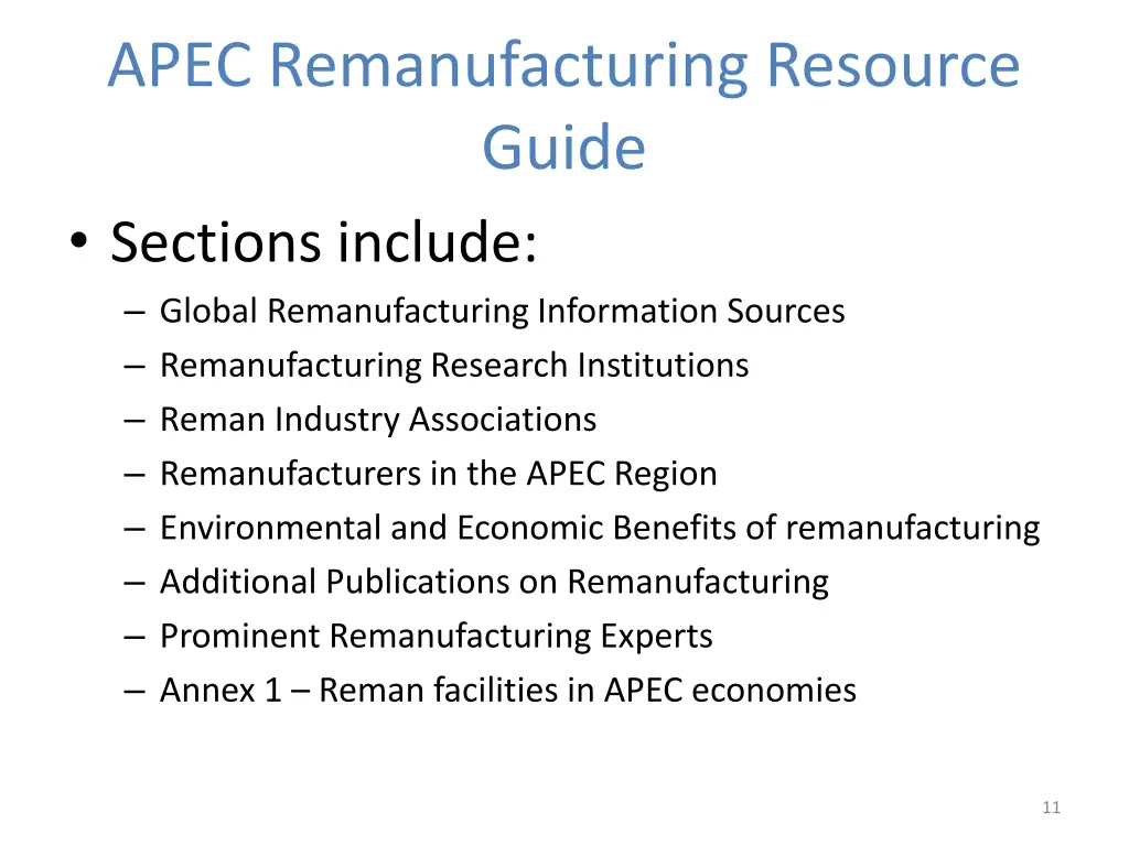 apec remanufacturing resource guide sections