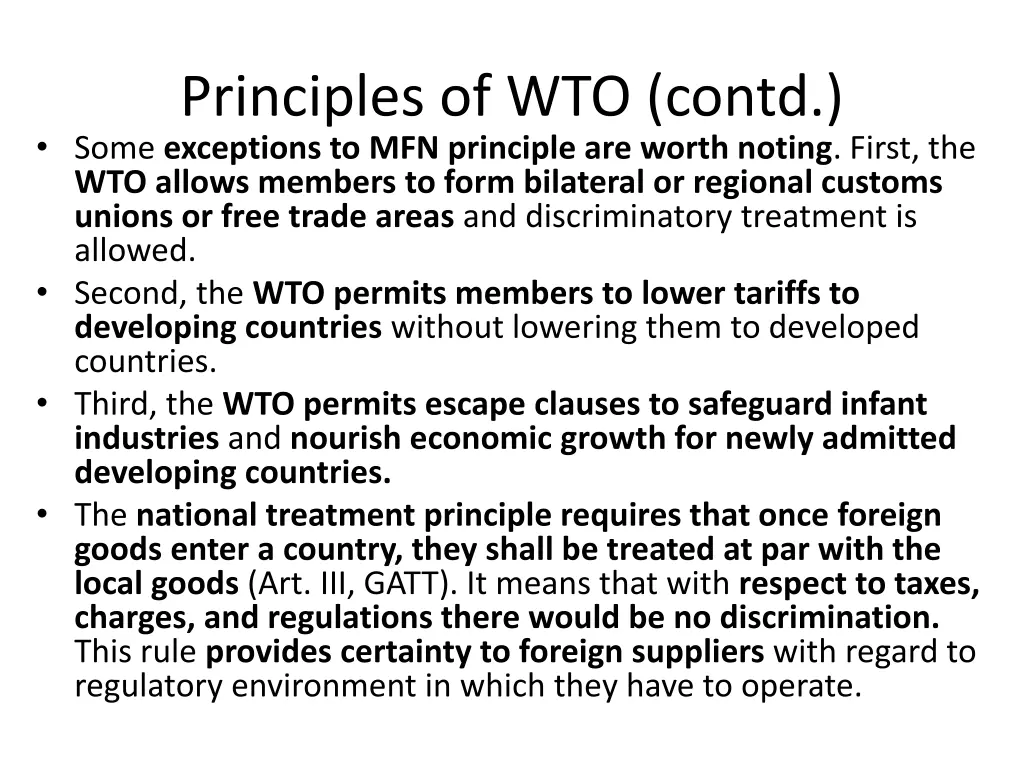 principles of wto contd some exceptions