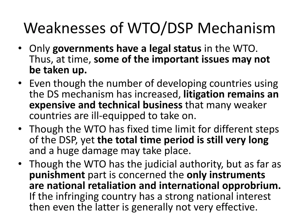 weaknesses of wto dsp mechanism only governments