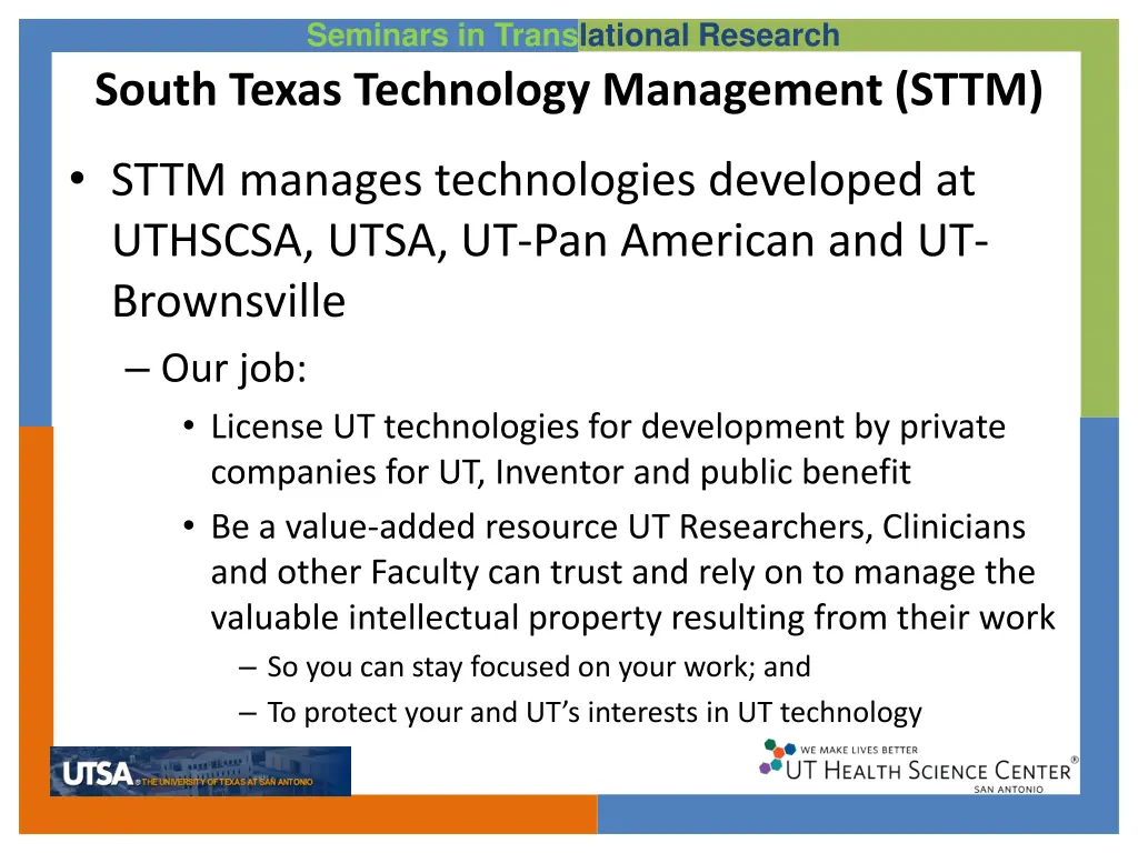 seminars in translational research south texas