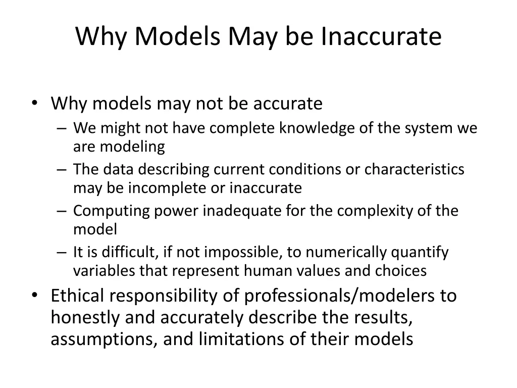 why models may be inaccurate