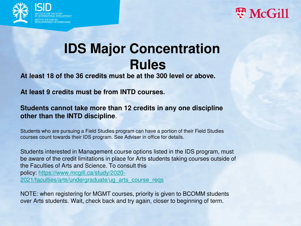 ids major concentration rules