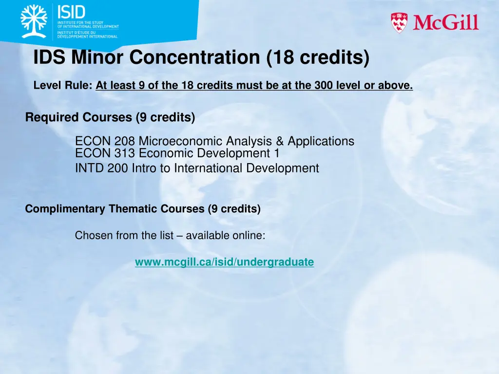 ids minor concentration 18 credits