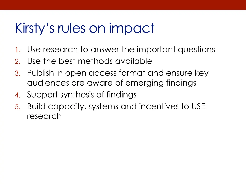 kirsty s rules on impact