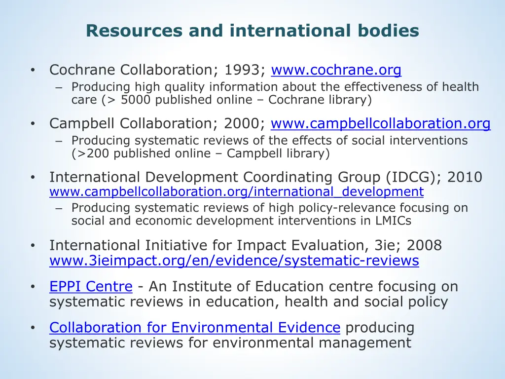 resources and international bodies