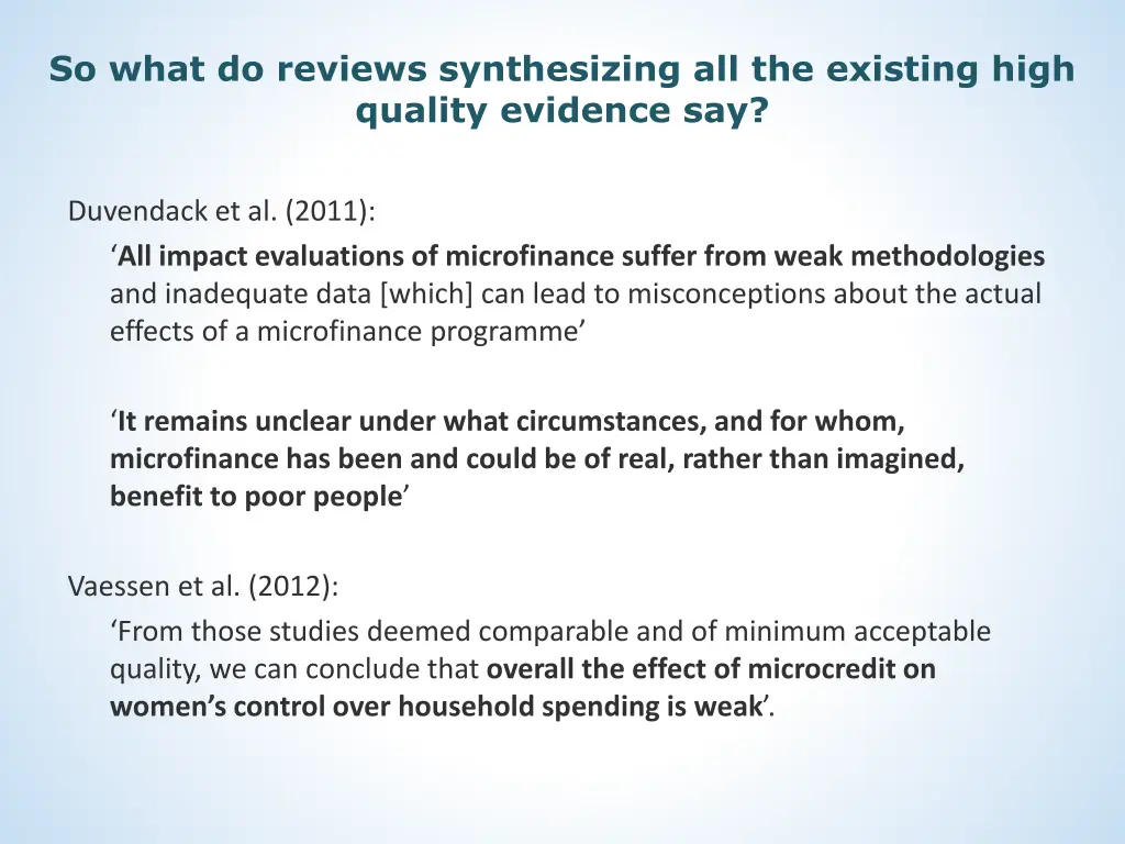 so what do reviews synthesizing all the existing