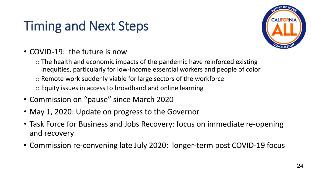 timing and next steps timing and next steps