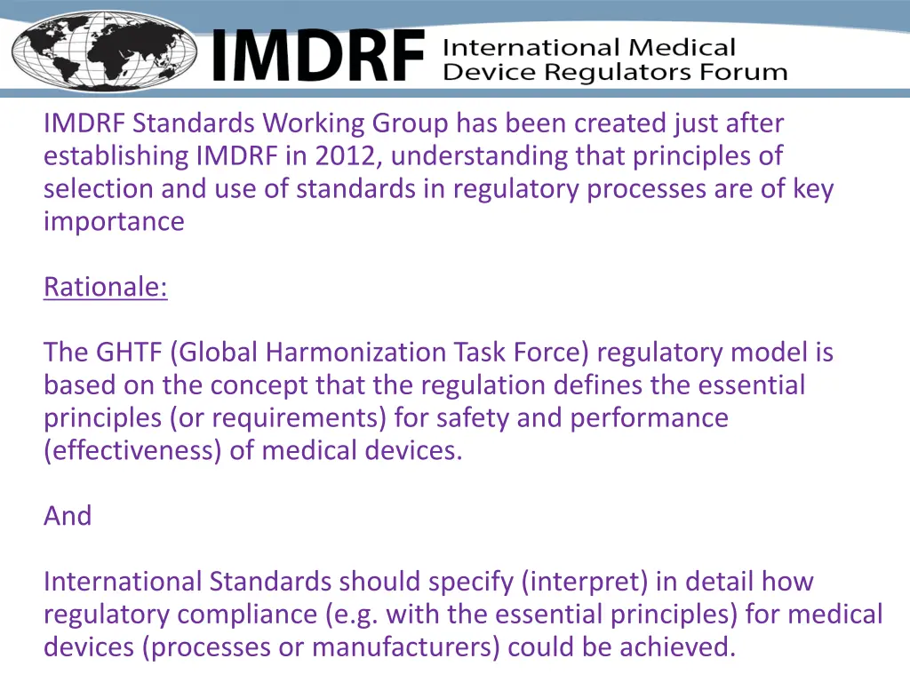 imdrf standards working group has been created