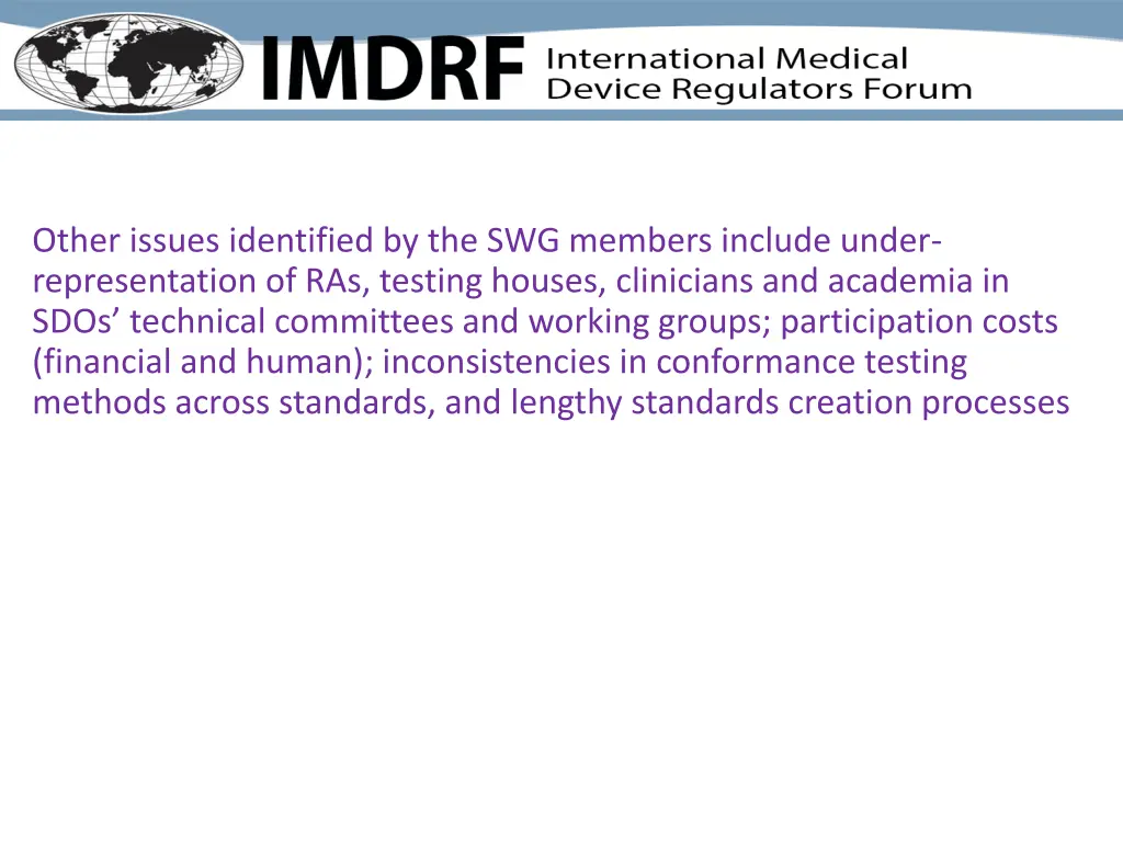 other issues identified by the swg members