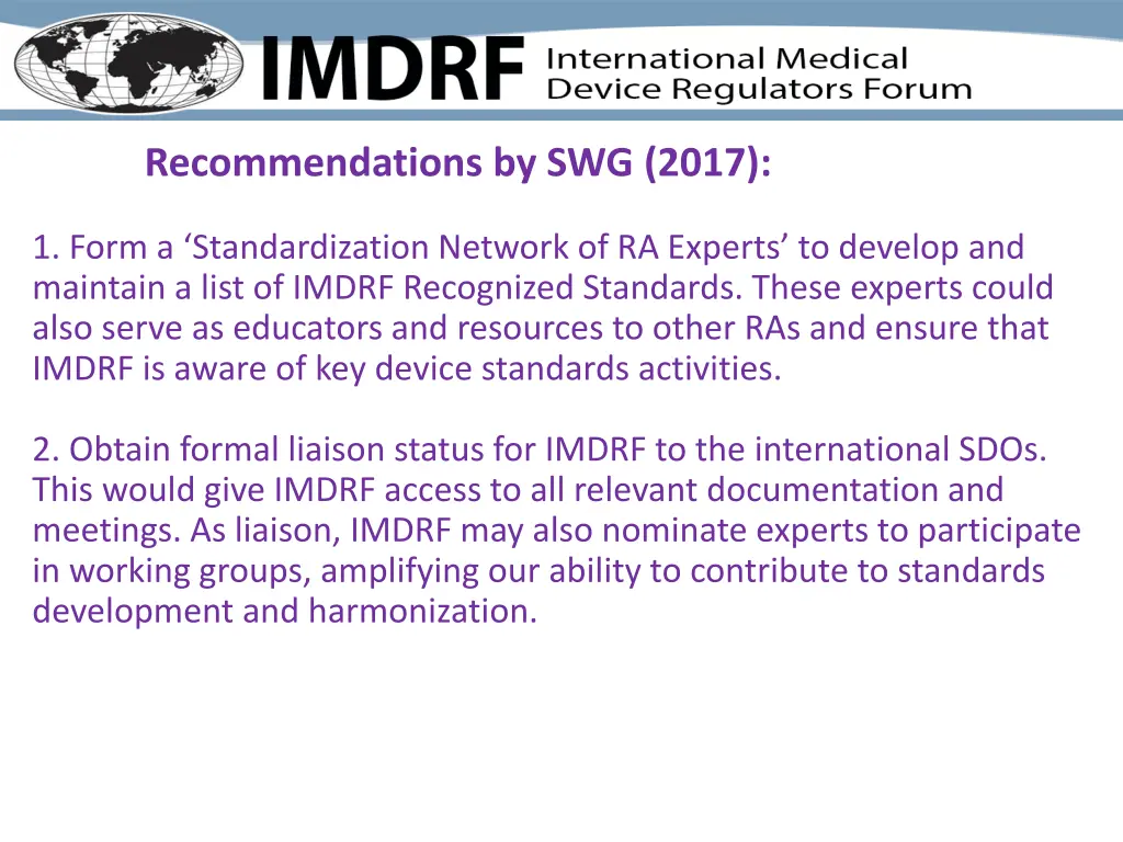 recommendations by swg 2017