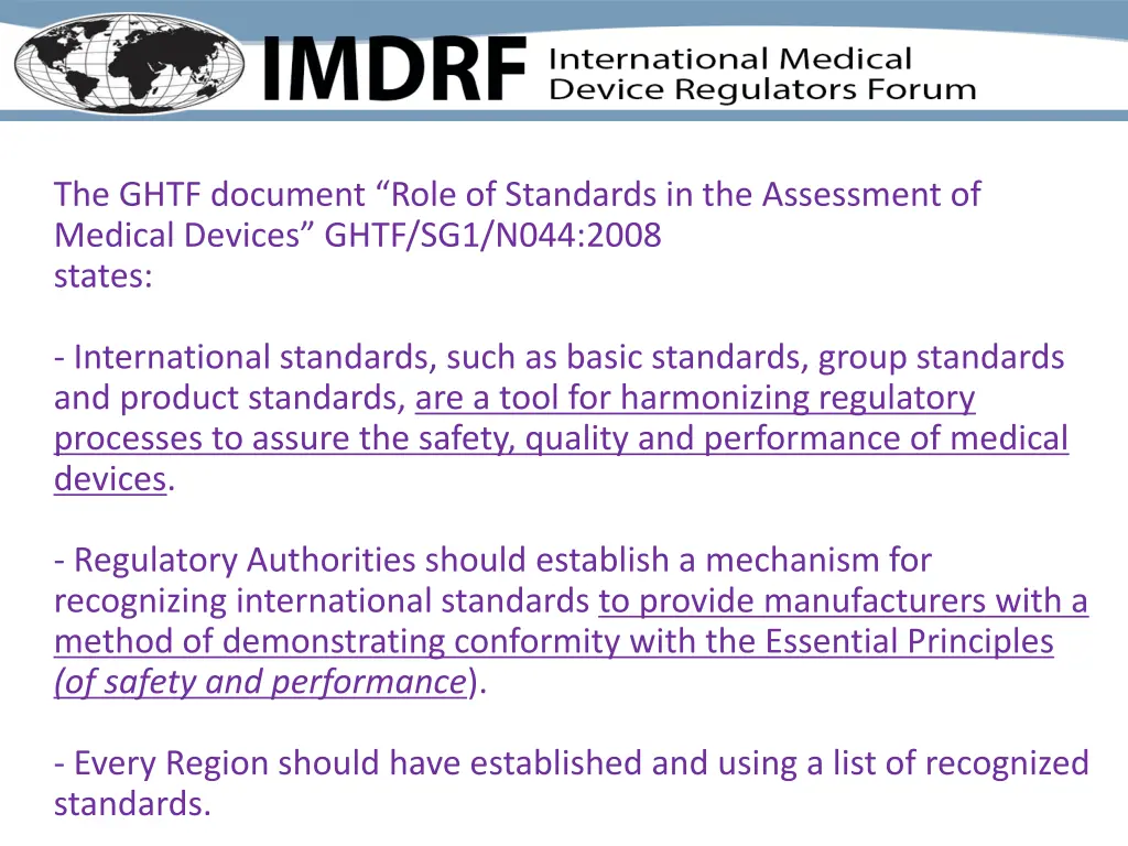 the ghtf document role of standards