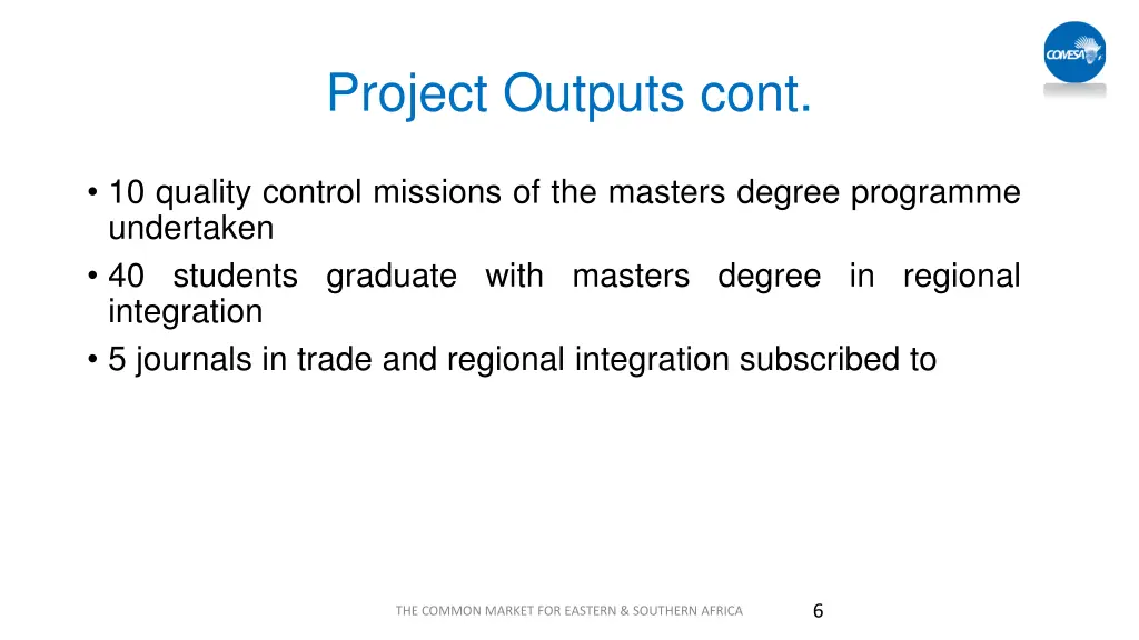 project outputs cont