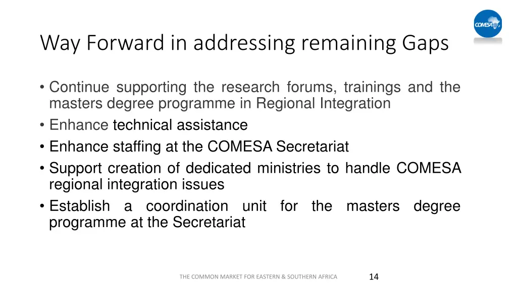 way forward in addressing remaining gaps