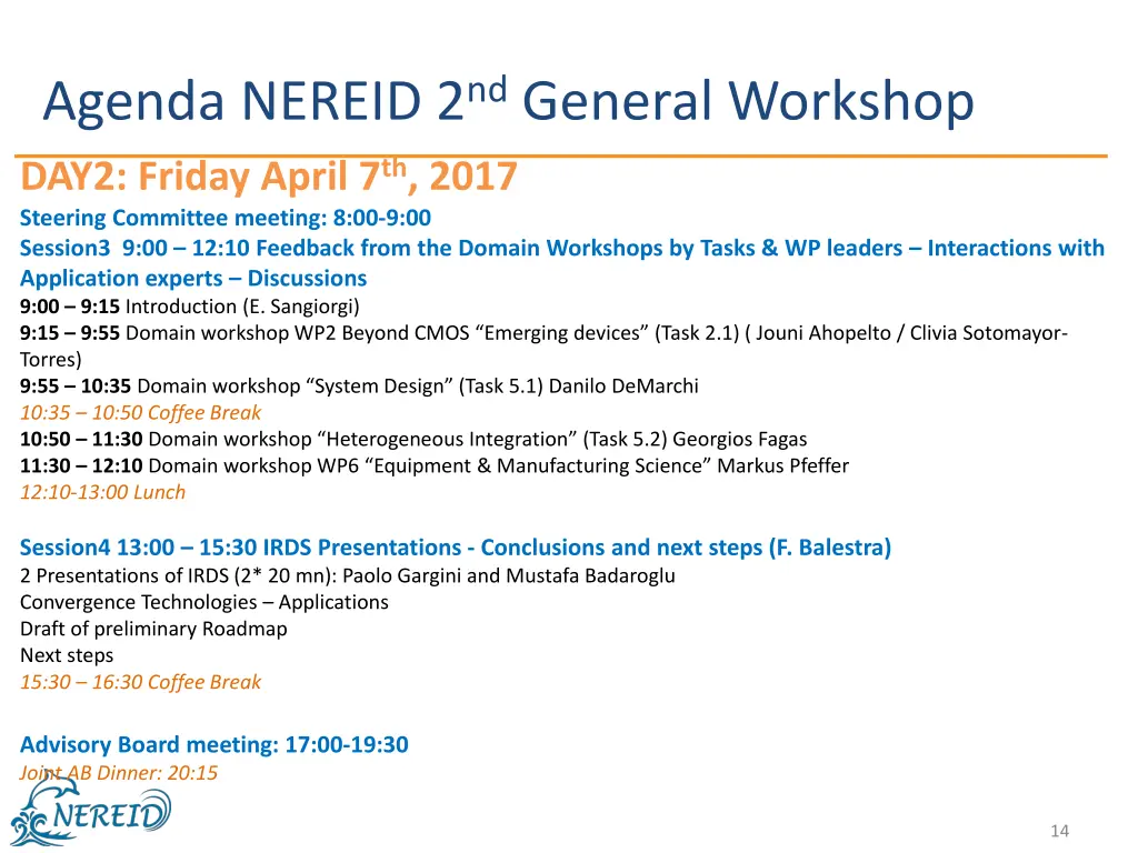 agenda nereid 2 nd general workshop 1