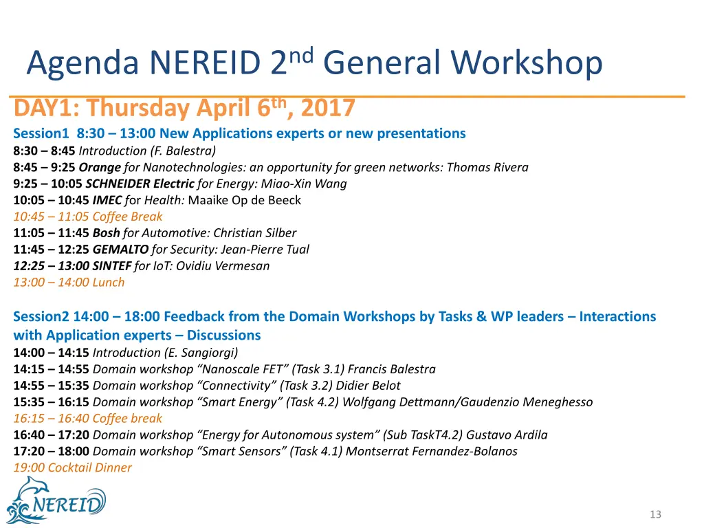 agenda nereid 2 nd general workshop
