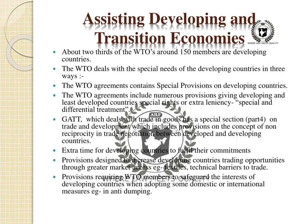 assisting developing and transition economies