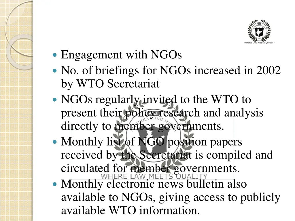 engagement with ngos no of briefings for ngos