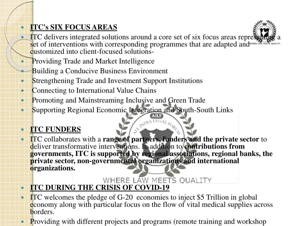 itc s six focus areas itc delivers integrated