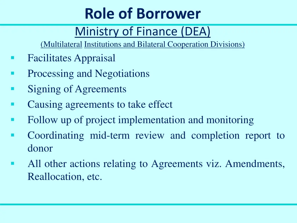 role of borrower ministry of finance