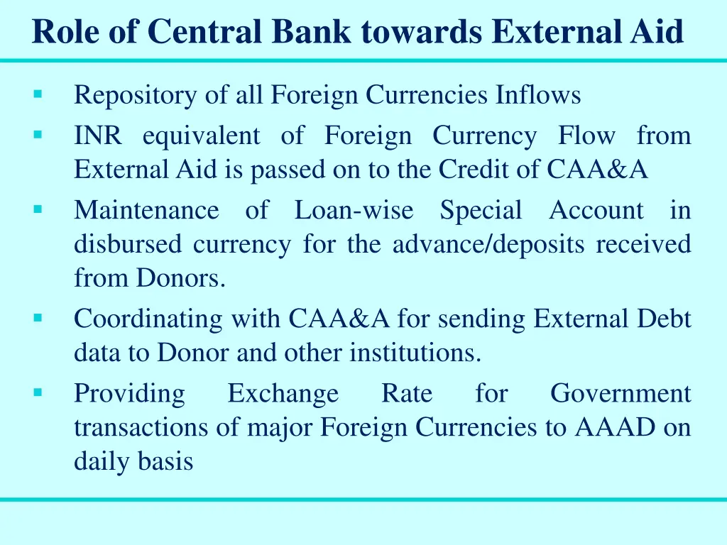 role of central bank towards external aid
