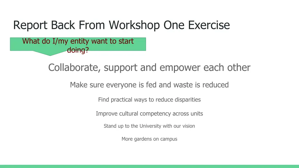 report back from workshop one exercise 2
