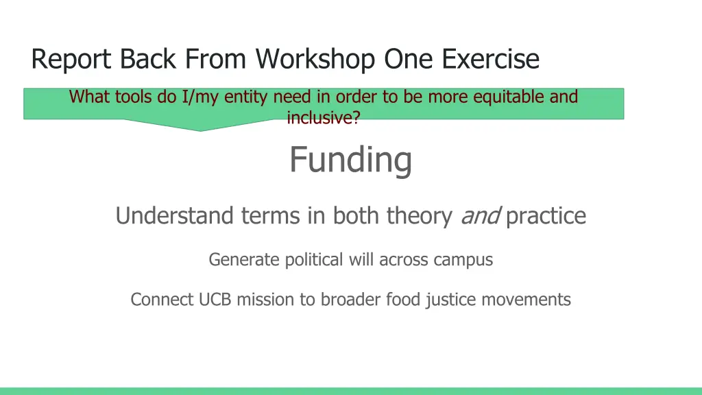 report back from workshop one exercise 3