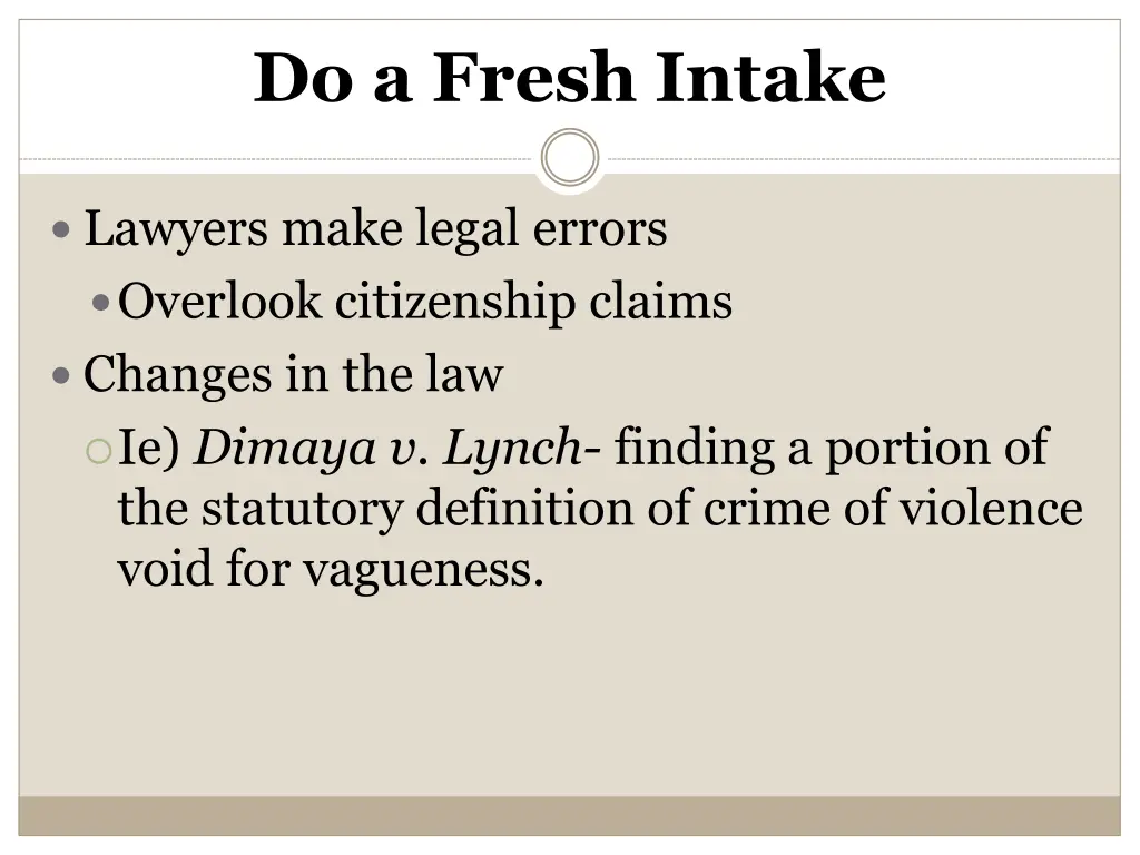 do a fresh intake 1