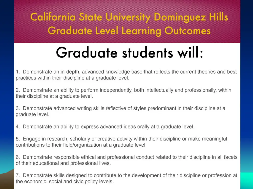 graduate level learning outcomes