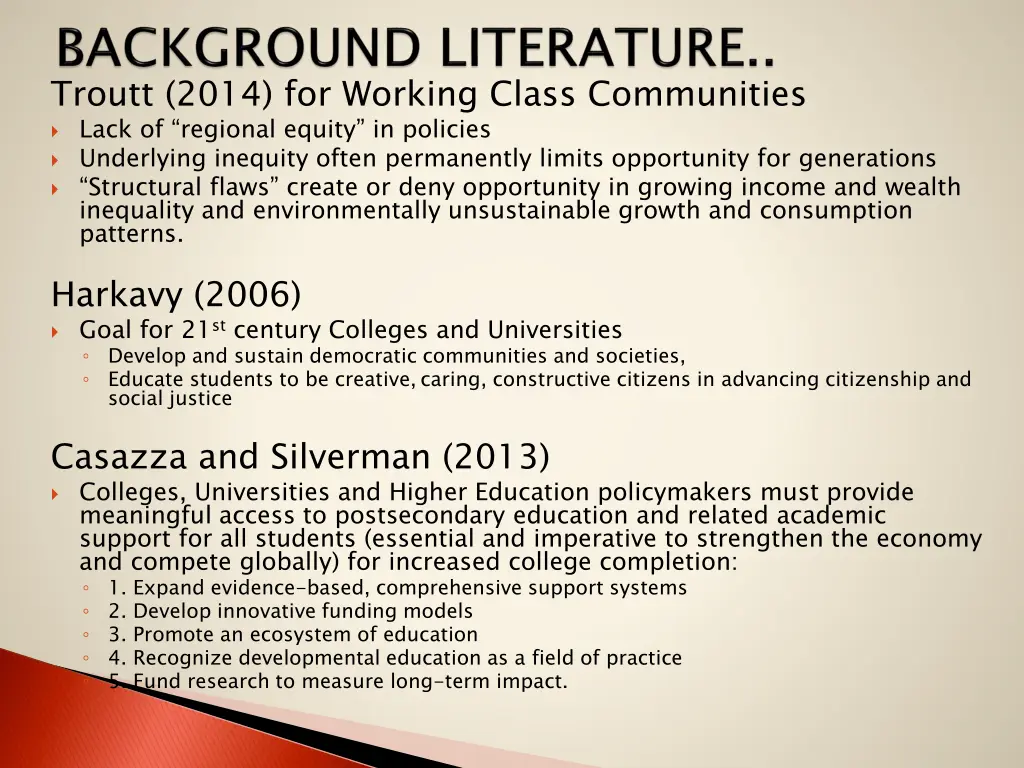 troutt 2014 for working class communities lack