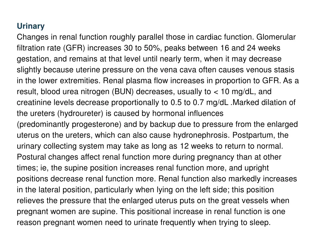 urinary changes in renal function roughly