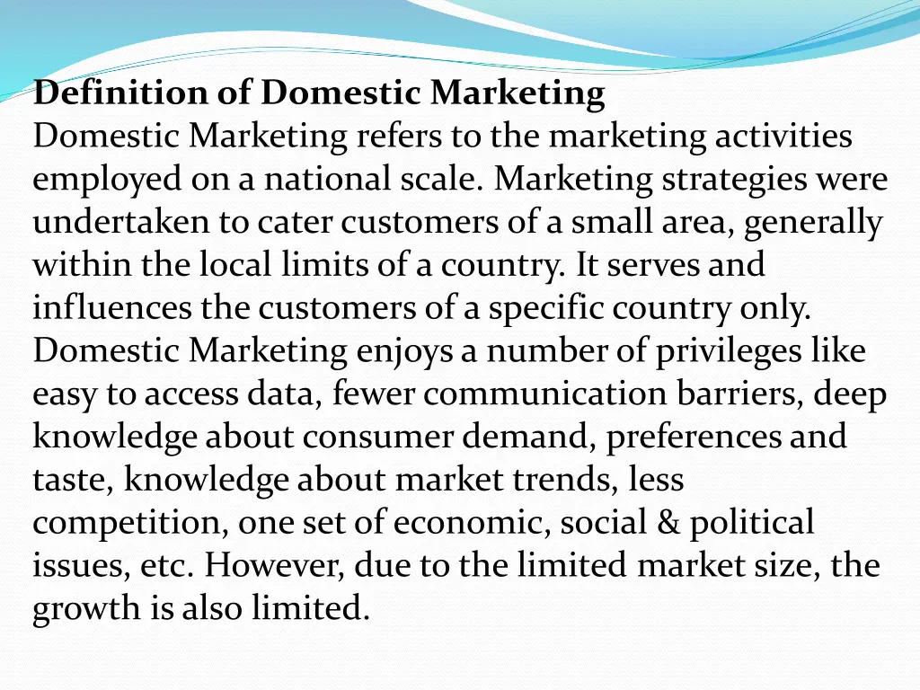 definition of domestic marketing domestic