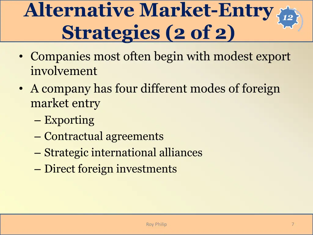 alternative market entry strategies 2 of 2
